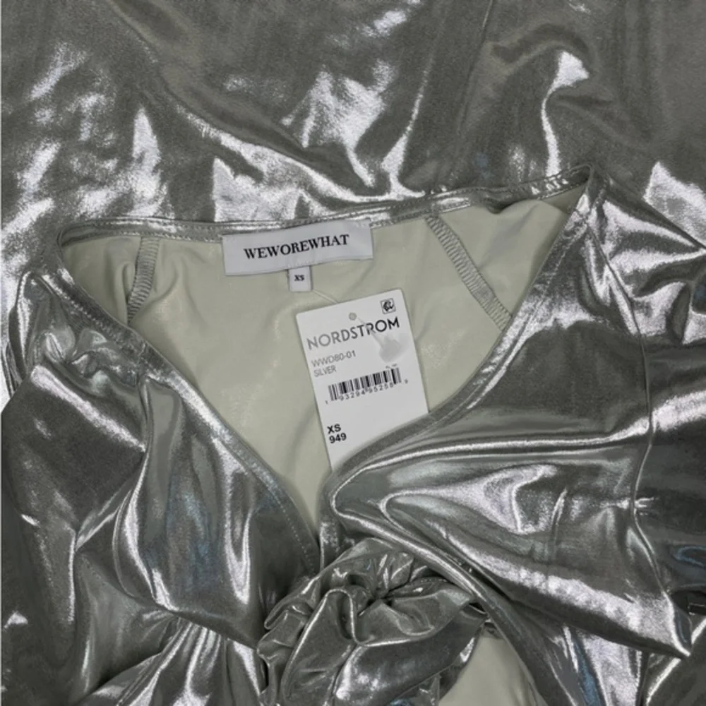 WeWoreWhat Silver Metallic Cut-Out Asymmetric Dress‎
